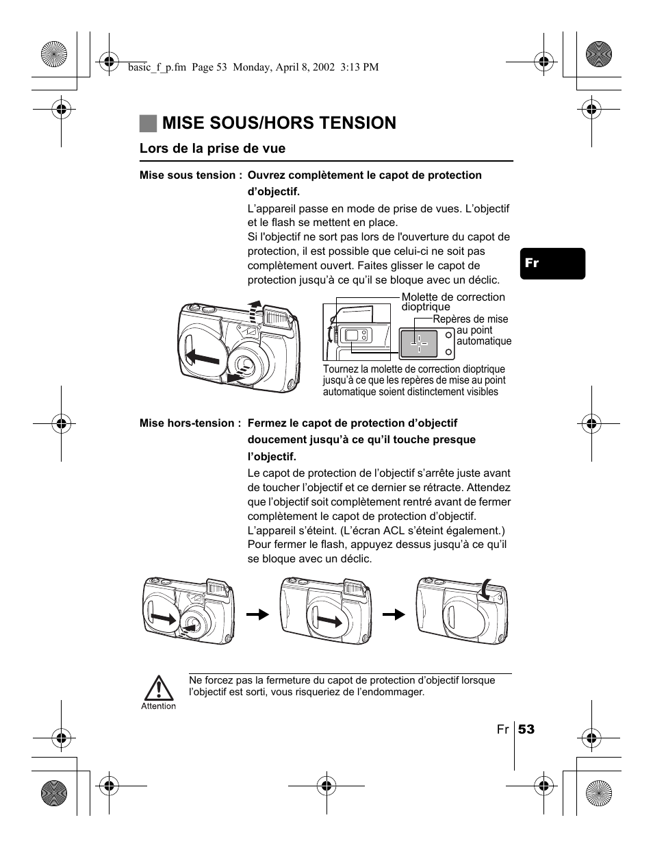 Jmise sous/hors tension | Olympus C-300 Zoom  EN User Manual | Page 53 / 172