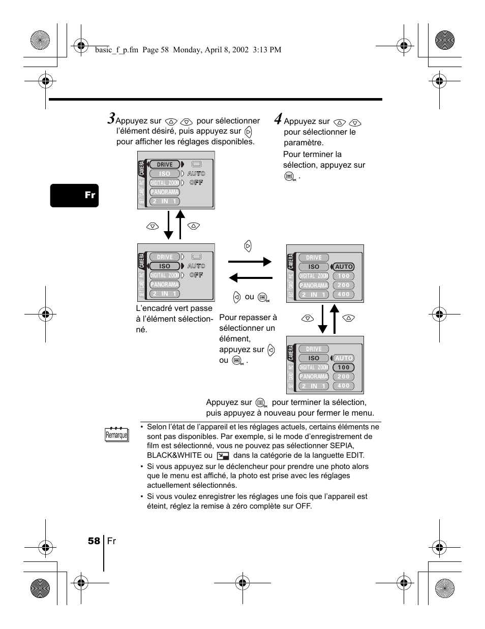 58 fr fr | Olympus C-300 Zoom  EN User Manual | Page 58 / 172