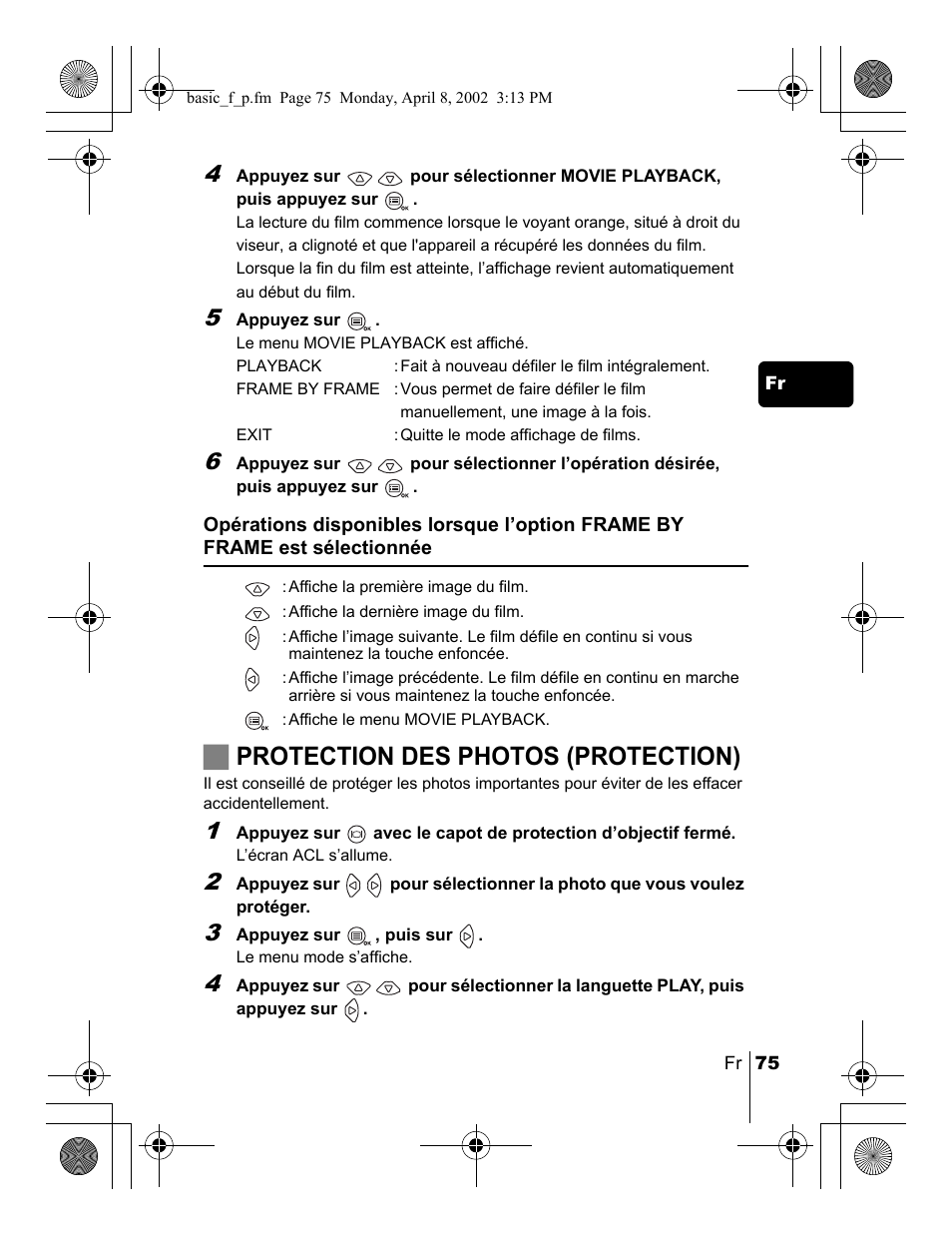 Jprotection des photos (protection) | Olympus C-300 Zoom  EN User Manual | Page 75 / 172