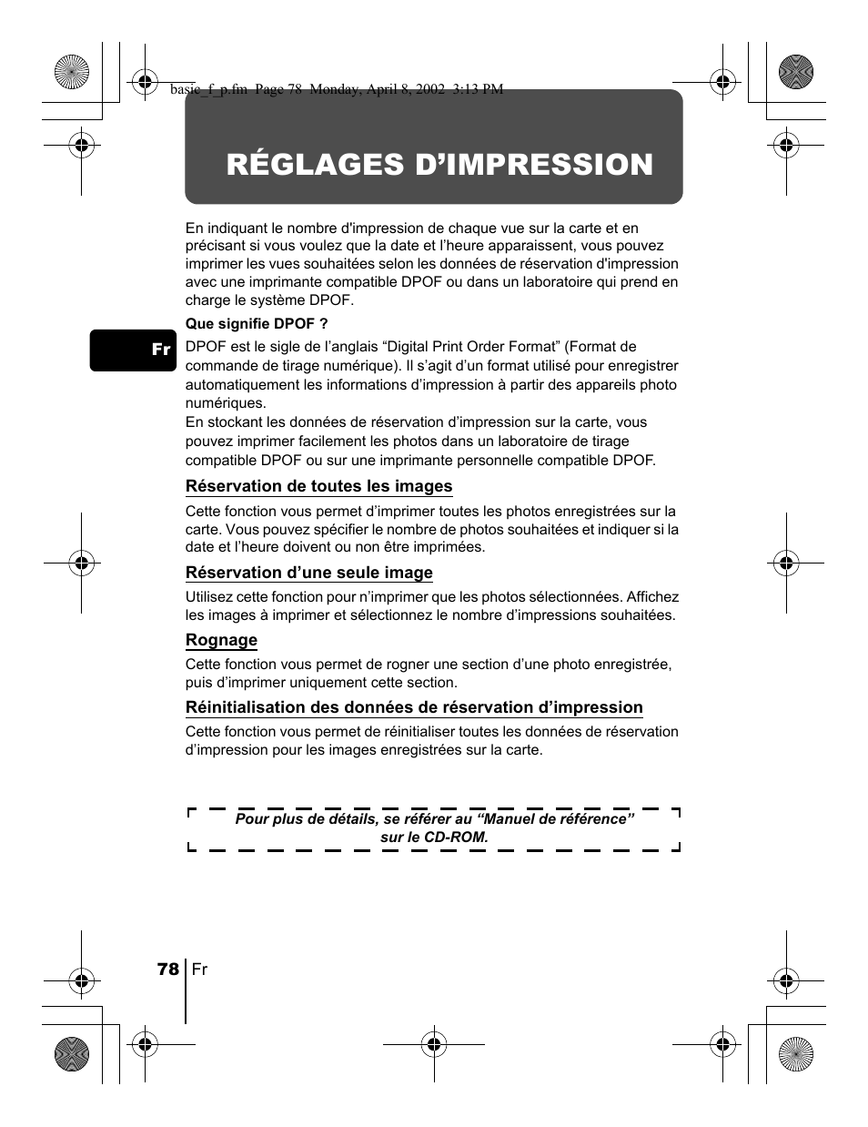 Réglages d’impression | Olympus C-300 Zoom  EN User Manual | Page 78 / 172