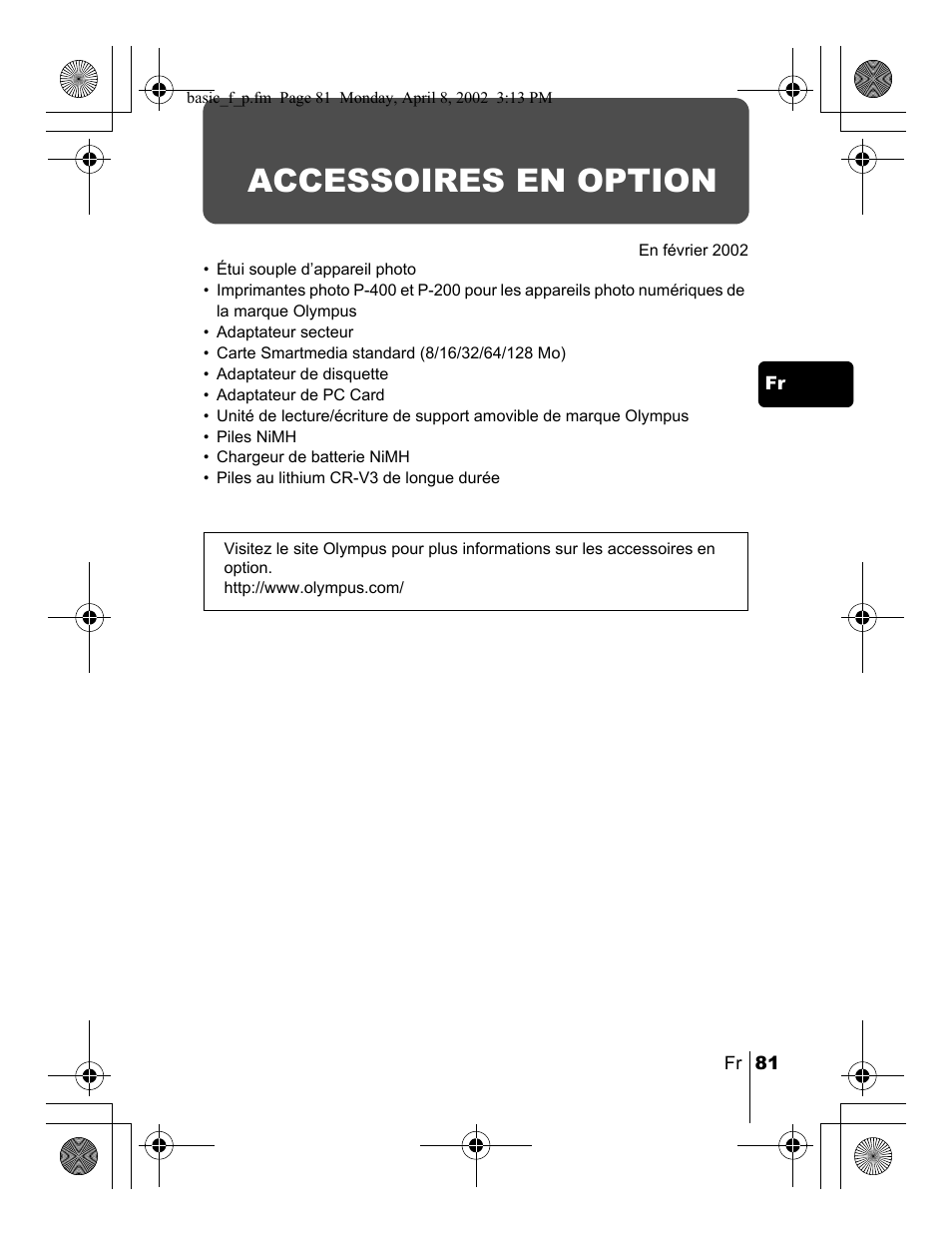 Accessoires en option | Olympus C-300 Zoom  EN User Manual | Page 81 / 172