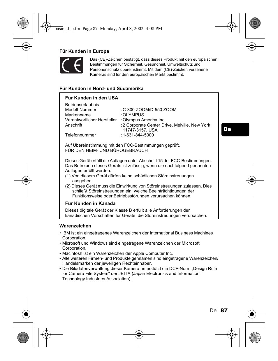 Olympus C-300 Zoom  EN User Manual | Page 87 / 172
