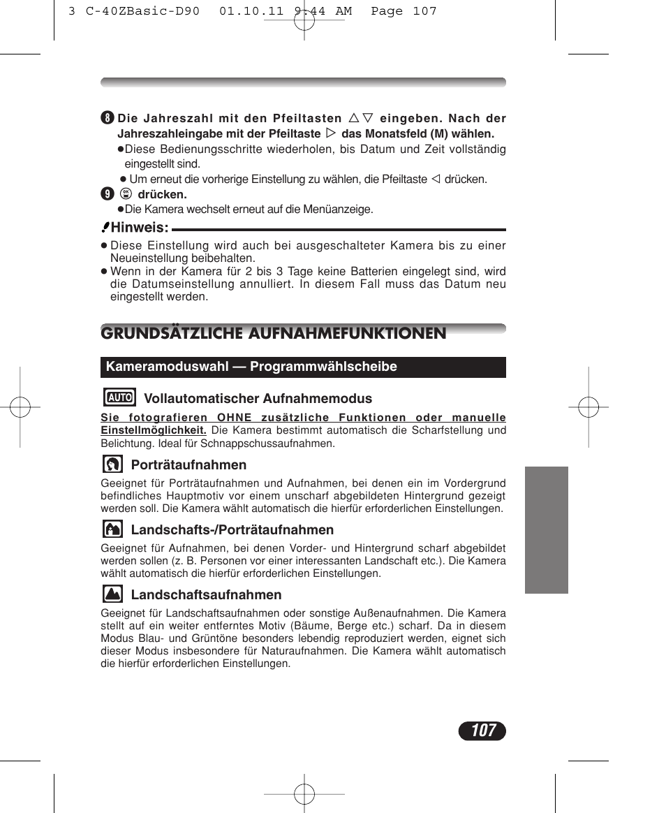 Grundsätzliche aufnahmefunktionen | Olympus CAMEDIA C-40 ZOOM User Manual | Page 107 / 180