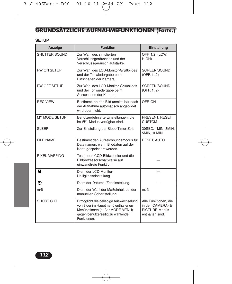 Grundsätzliche aufnahmefunktionen (forts.) | Olympus CAMEDIA C-40 ZOOM User Manual | Page 112 / 180