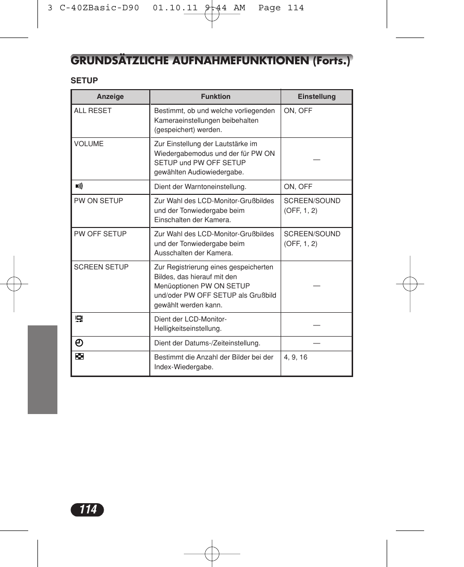 Grundsätzliche aufnahmefunktionen (forts.) | Olympus CAMEDIA C-40 ZOOM User Manual | Page 114 / 180