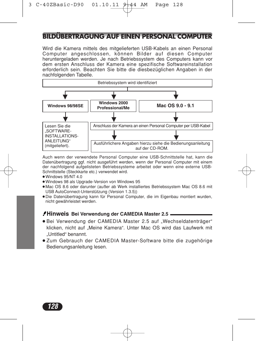 Bildübertragung auf einen personal computer | Olympus CAMEDIA C-40 ZOOM User Manual | Page 128 / 180