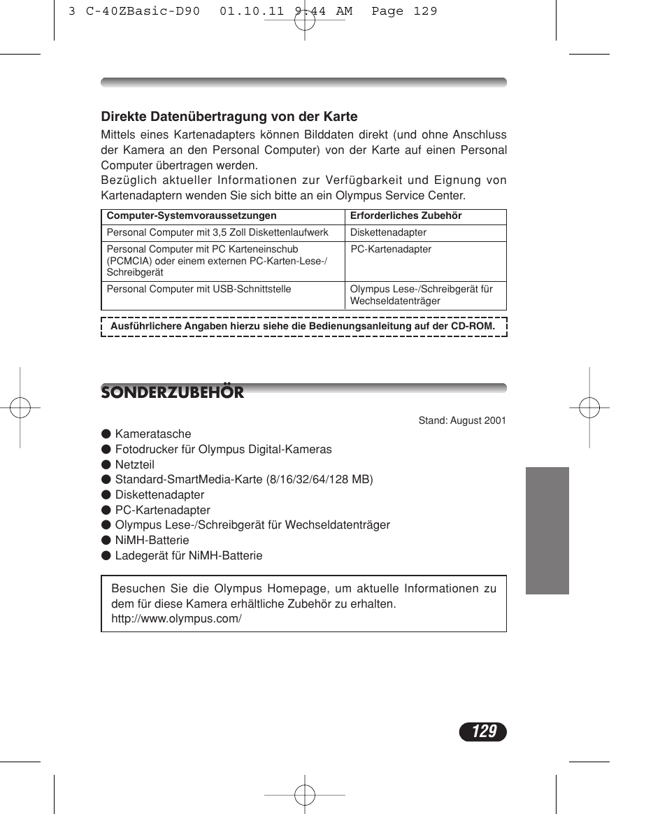 Sonderzubehör | Olympus CAMEDIA C-40 ZOOM User Manual | Page 129 / 180