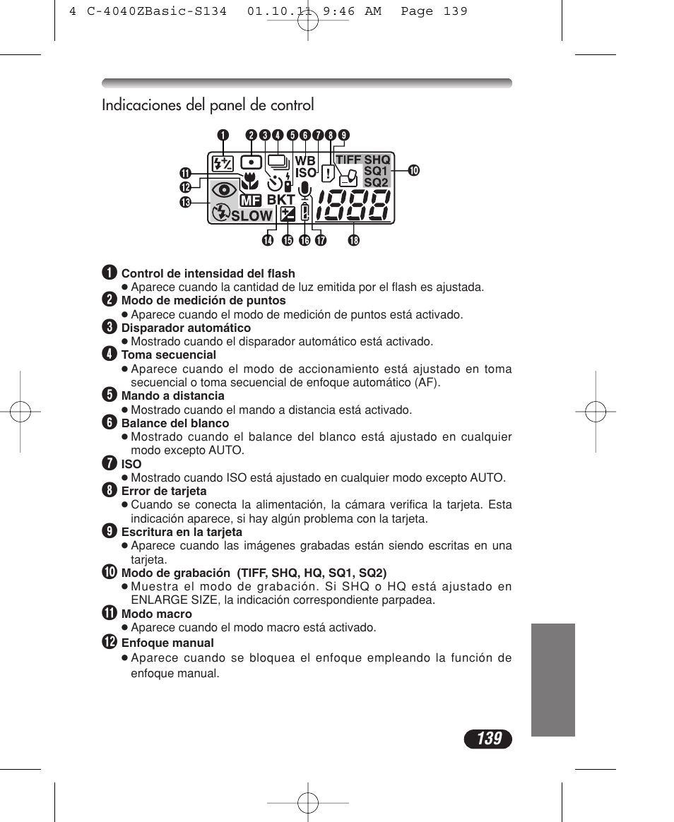 Control panel indications | Olympus CAMEDIA C-40 ZOOM User Manual | Page 139 / 180