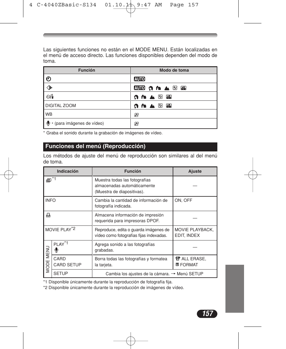 Funciones del menú (reproducción) | Olympus CAMEDIA C-40 ZOOM User Manual | Page 157 / 180