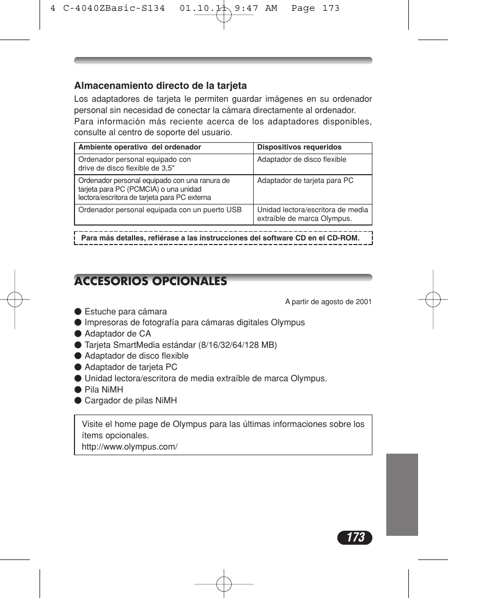 Accesorios opcionales | Olympus CAMEDIA C-40 ZOOM User Manual | Page 173 / 180