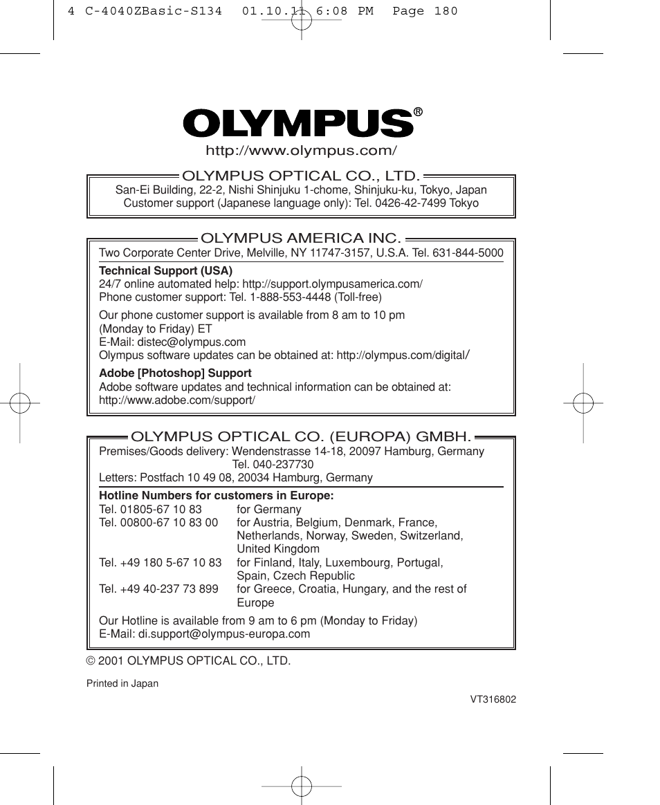 Olympus CAMEDIA C-40 ZOOM User Manual | Page 180 / 180