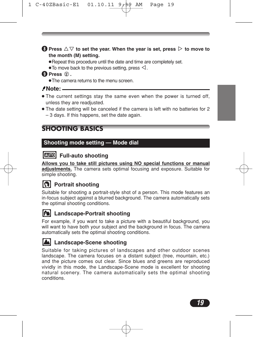 Olympus CAMEDIA C-40 ZOOM User Manual | Page 19 / 180