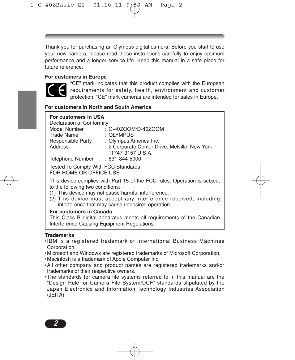 Olympus CAMEDIA C-40 ZOOM User Manual | Page 2 / 180