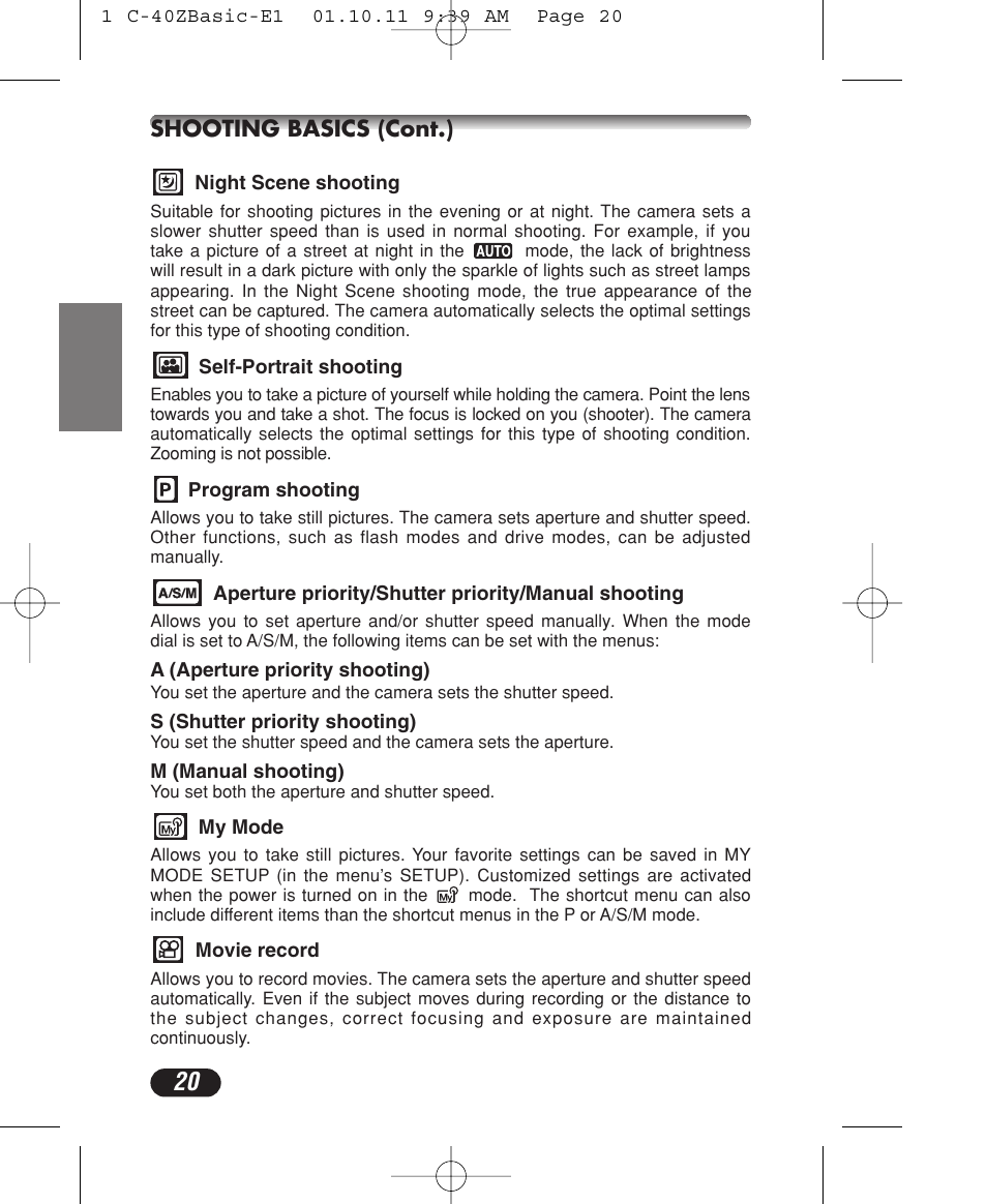 Olympus CAMEDIA C-40 ZOOM User Manual | Page 20 / 180