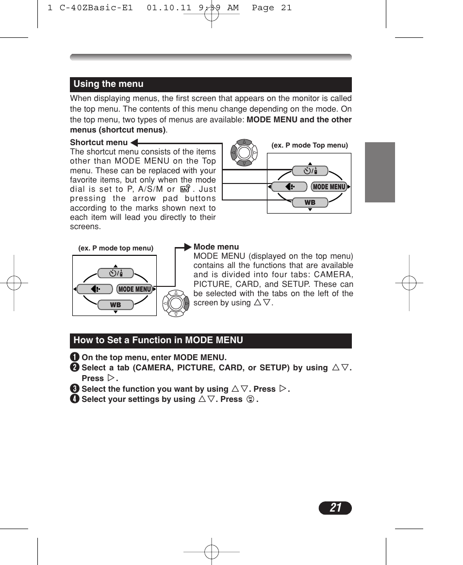 Olympus CAMEDIA C-40 ZOOM User Manual | Page 21 / 180