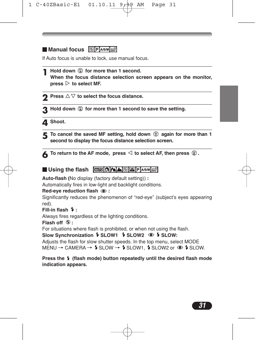 Olympus CAMEDIA C-40 ZOOM User Manual | Page 31 / 180