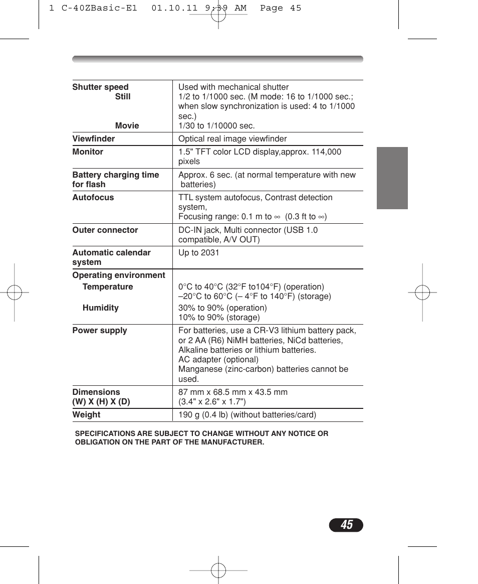 Olympus CAMEDIA C-40 ZOOM User Manual | Page 45 / 180