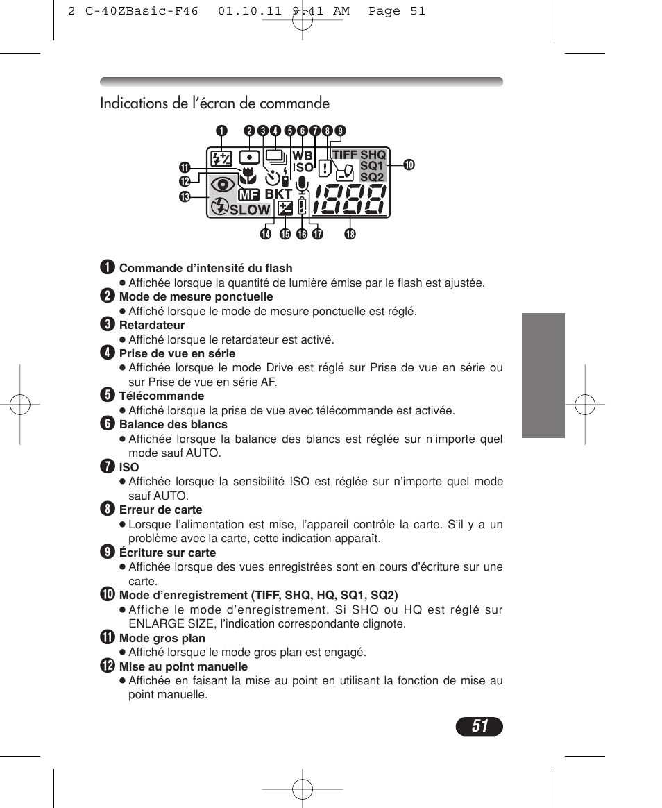 Control panel indications | Olympus CAMEDIA C-40 ZOOM User Manual | Page 51 / 180