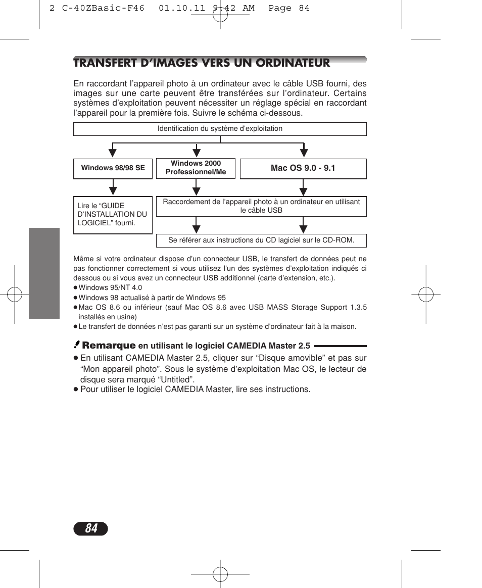 Transfert d’images vers un ordinateur | Olympus CAMEDIA C-40 ZOOM User Manual | Page 84 / 180