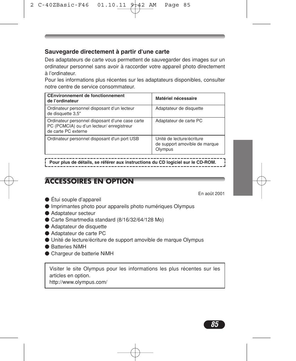 Accessoires en option | Olympus CAMEDIA C-40 ZOOM User Manual | Page 85 / 180