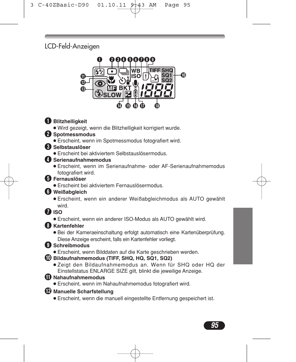 Control panel indications | Olympus CAMEDIA C-40 ZOOM User Manual | Page 95 / 180