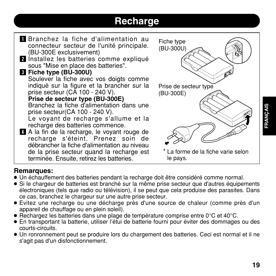 Recharge | Olympus BU-300 User Manual | Page 19 / 52