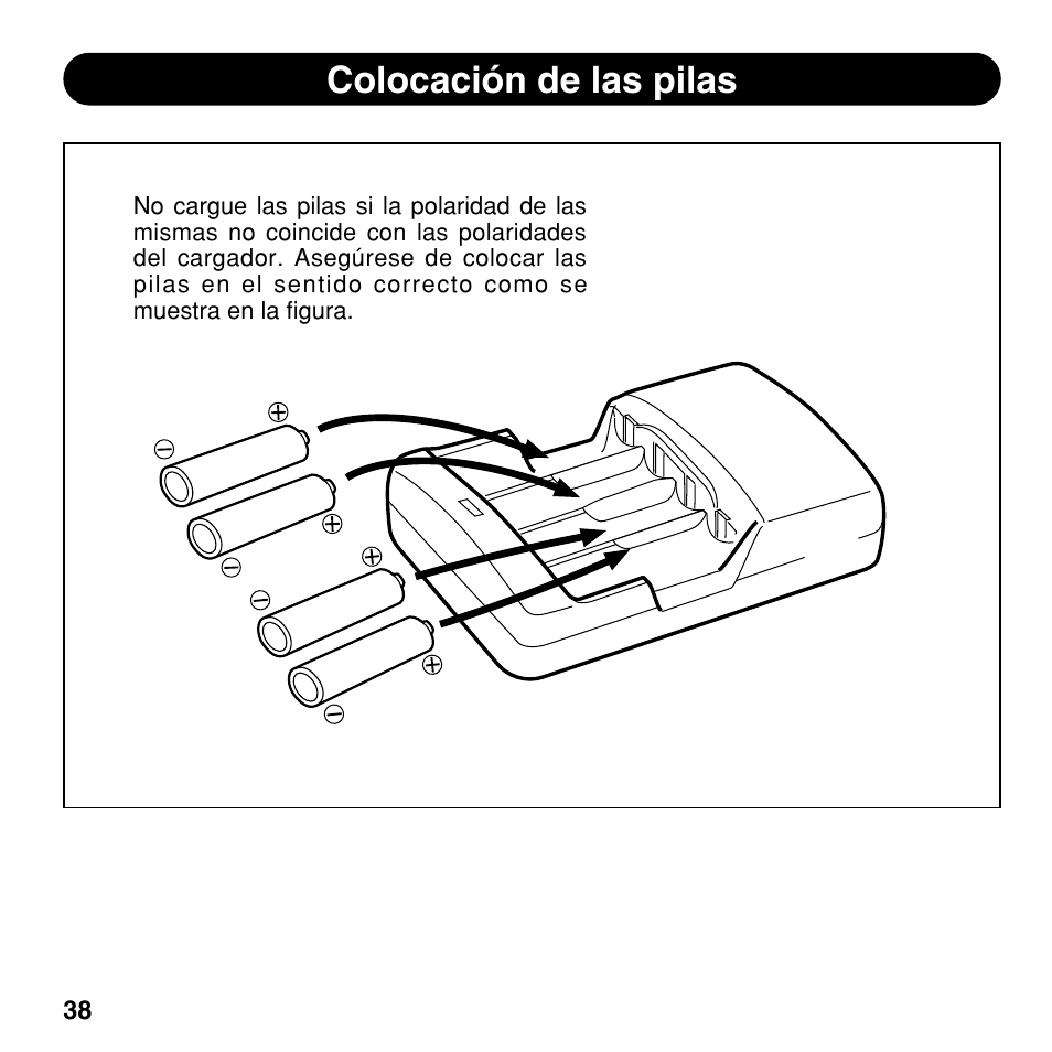 Colocación de las pilas | Olympus BU-300 User Manual | Page 38 / 52