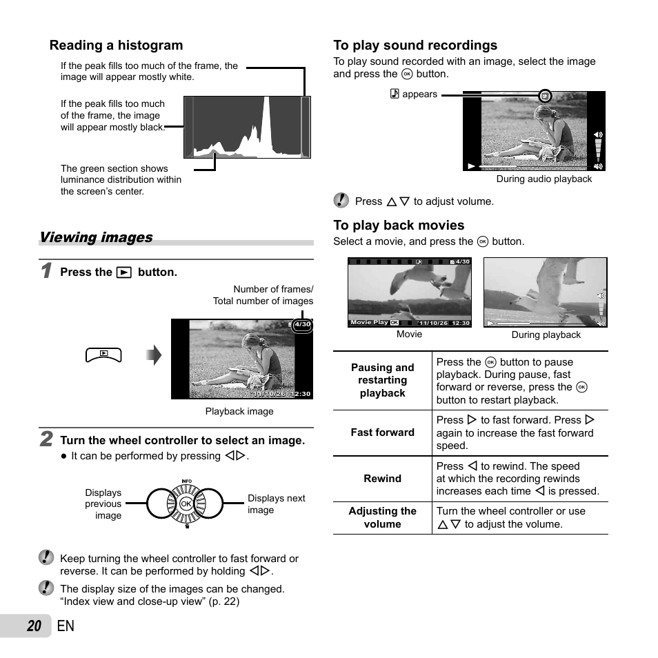 20 en, Viewing images, Reading a histogram | Olympus SP-810UZ User Manual | Page 20 / 77