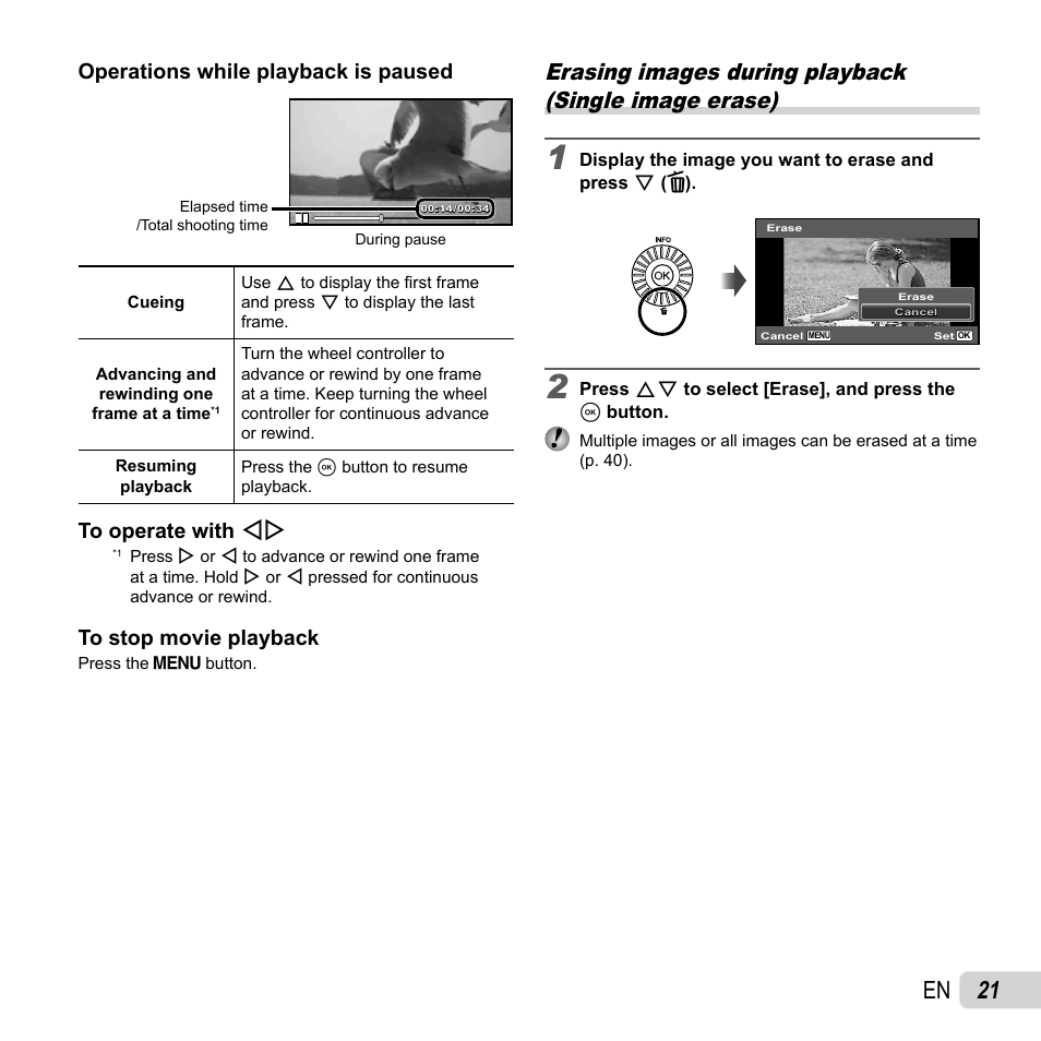 21 en, Operations while playback is paused | Olympus SP-810UZ User Manual | Page 21 / 77