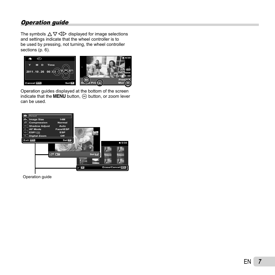 Operation guide | Olympus SP-810UZ User Manual | Page 7 / 77