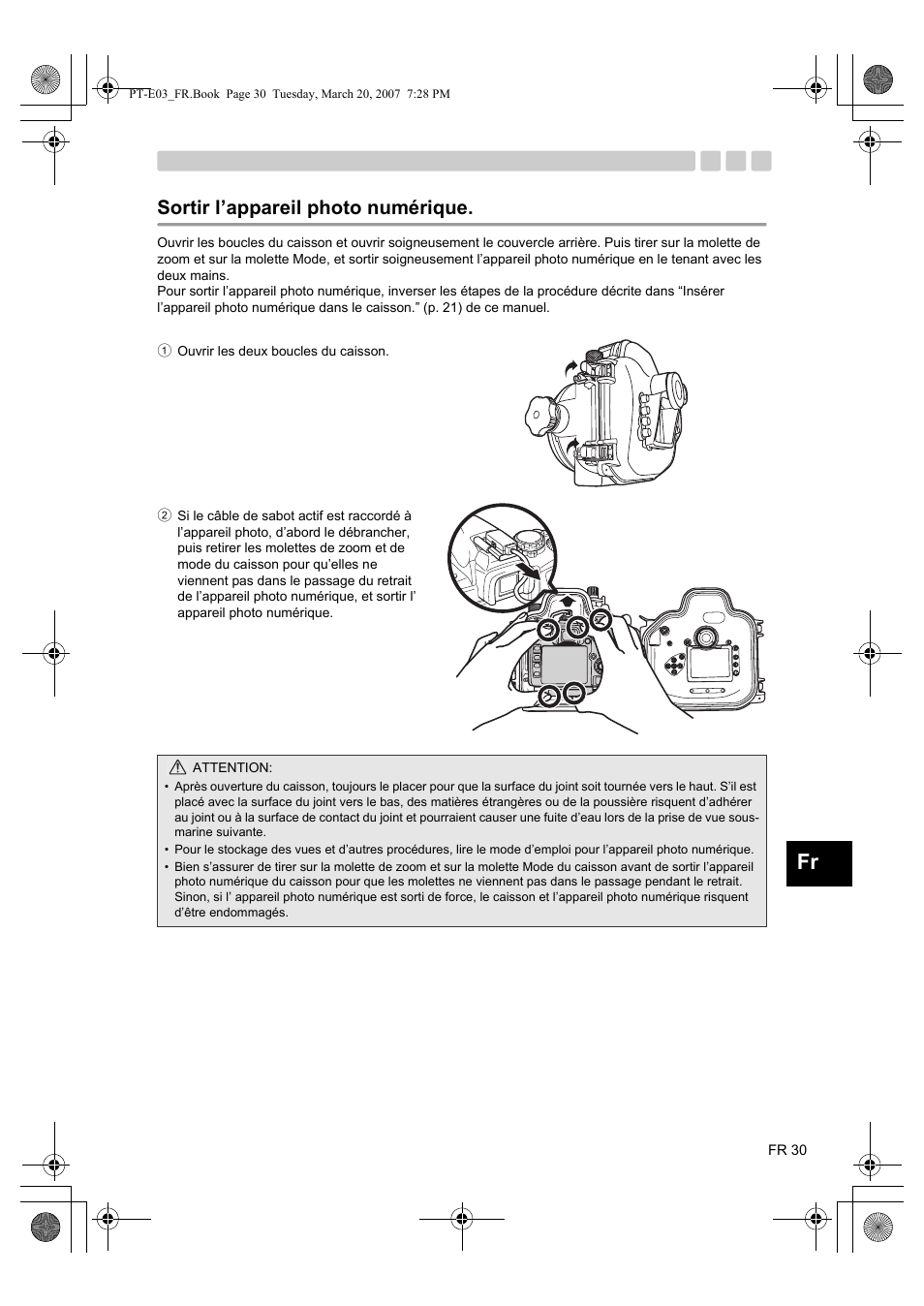 Sortir l’appareil photo numérique | Olympus PT E03 User Manual | Page 111 / 284
