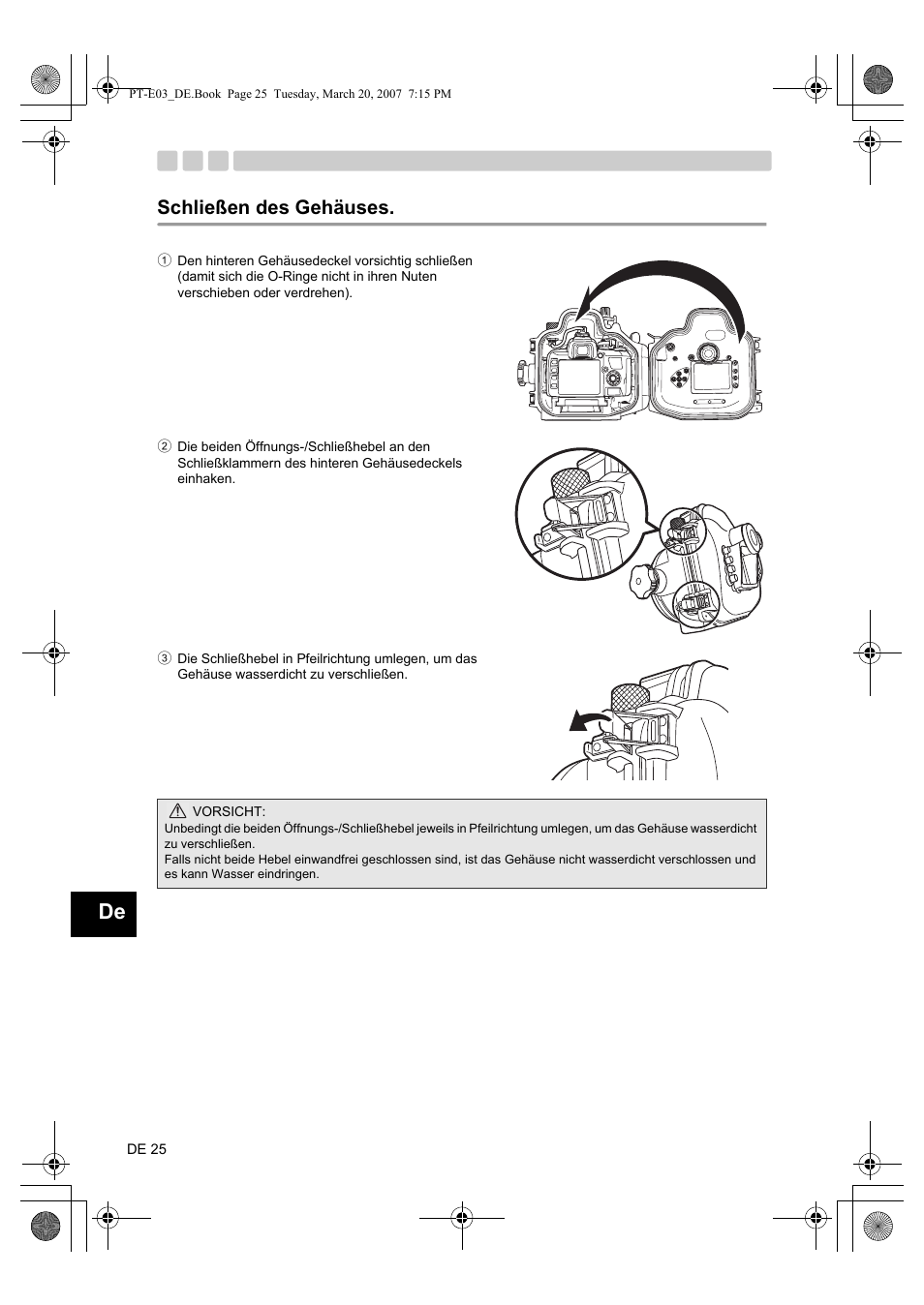 Schließen des gehäuses | Olympus PT E03 User Manual | Page 146 / 284