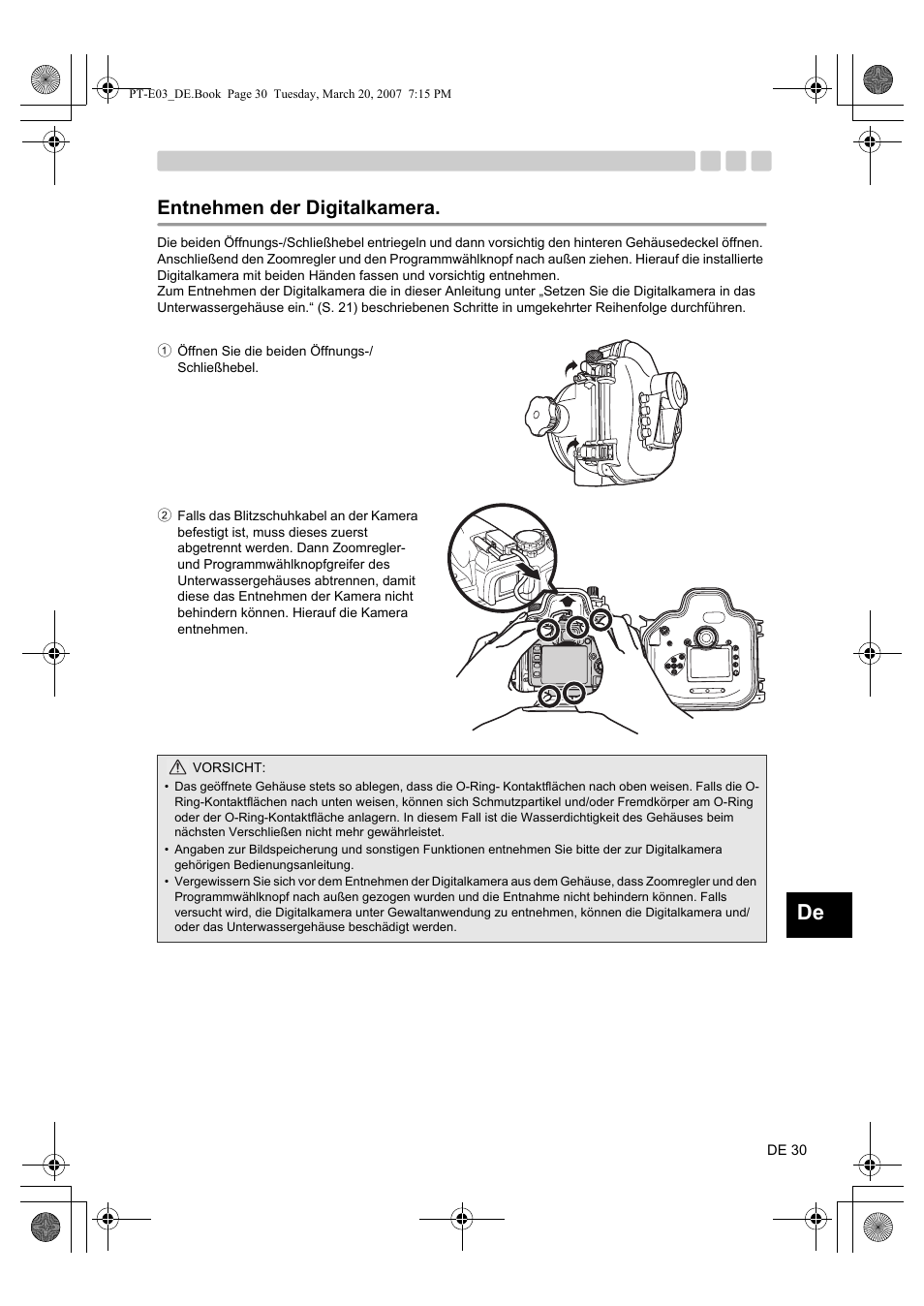 Entnehmen der digitalkamera | Olympus PT E03 User Manual | Page 151 / 284