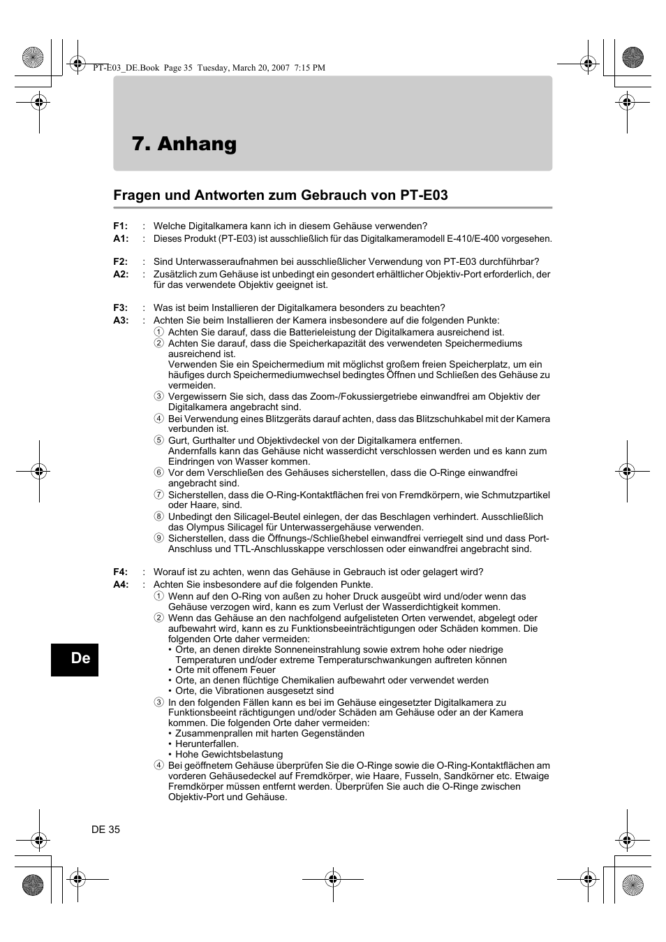 Anhang, Fragen und antworten zum gebrauch von pt-e03 | Olympus PT E03 User Manual | Page 156 / 284