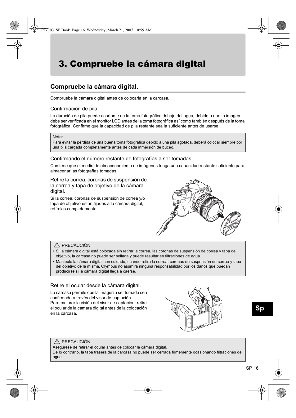 Compruebe la cámara digital | Olympus PT E03 User Manual | Page 177 / 284