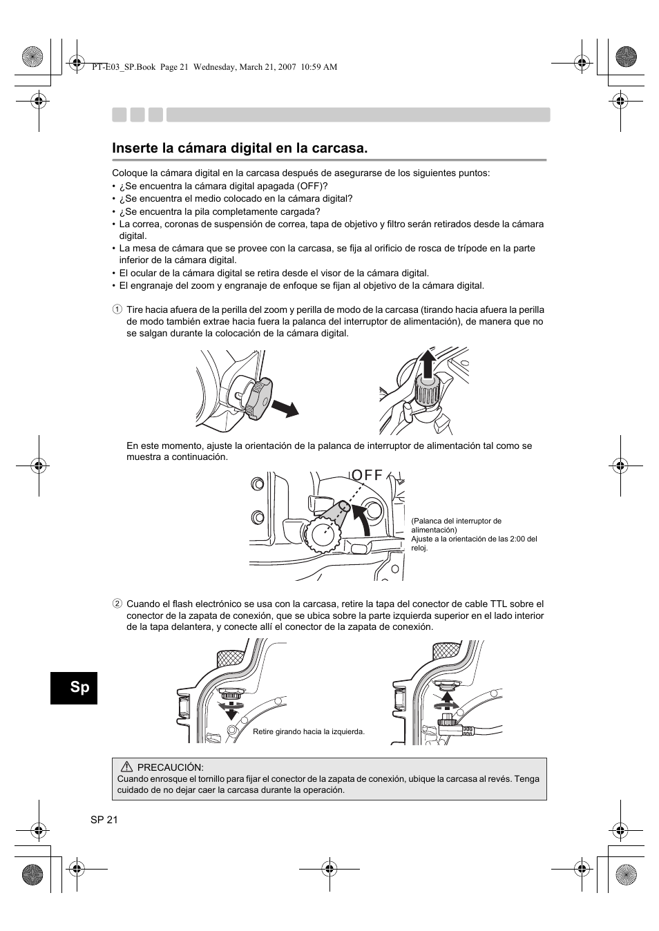 Inserte la cámara digital en la carcasa | Olympus PT E03 User Manual | Page 182 / 284