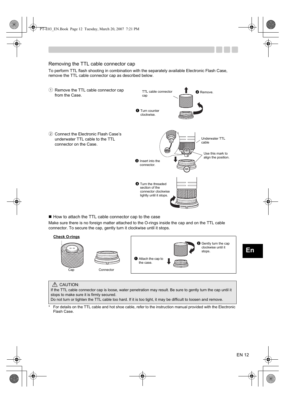 Removing the ttl cable connector cap | Olympus PT E03 User Manual | Page 53 / 284