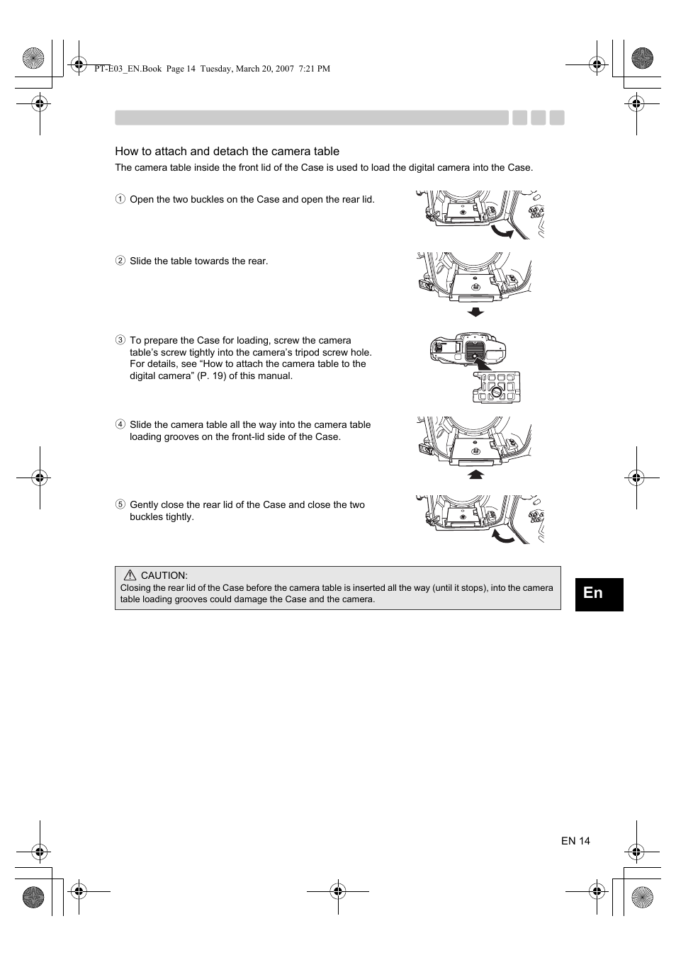 How to attach and detach the camera table | Olympus PT E03 User Manual | Page 55 / 284