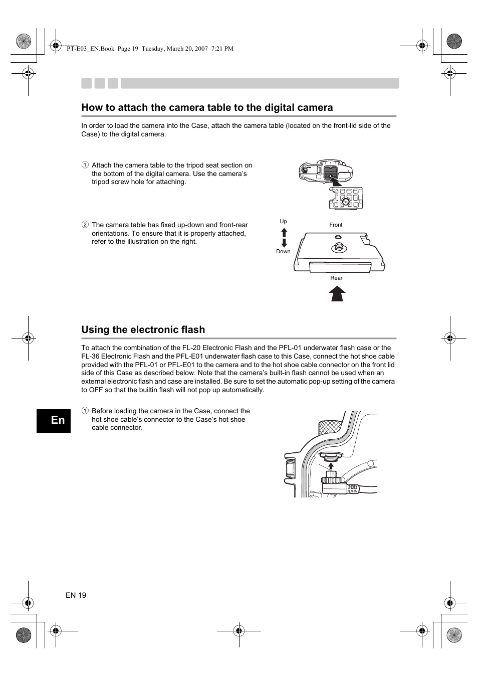 Using the electronic flash | Olympus PT E03 User Manual | Page 60 / 284