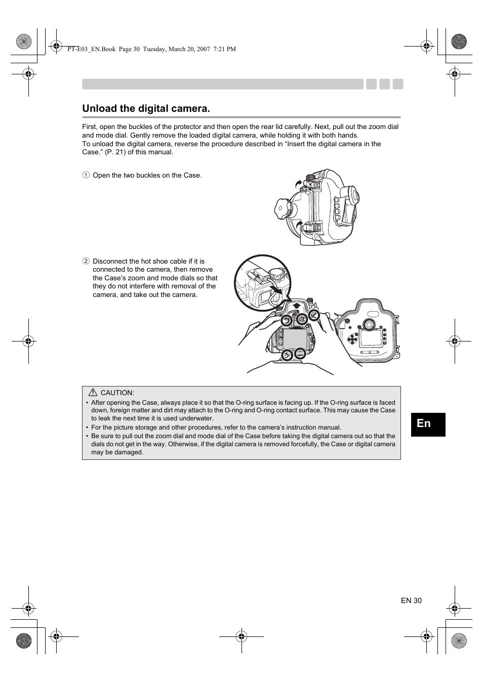 Unload the digital camera | Olympus PT E03 User Manual | Page 71 / 284