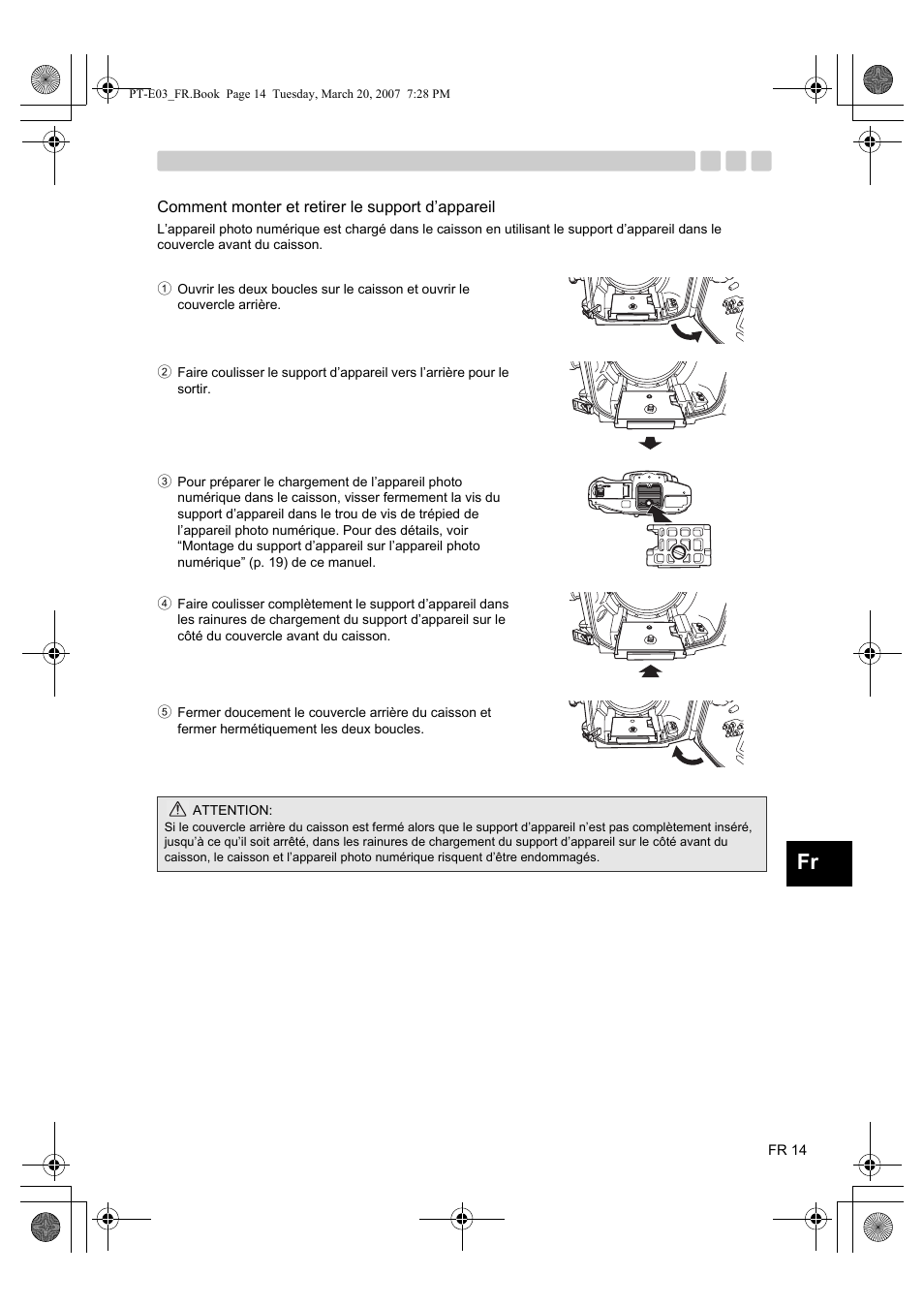 Comment monter et retirer le support d’appareil | Olympus PT E03 User Manual | Page 95 / 284