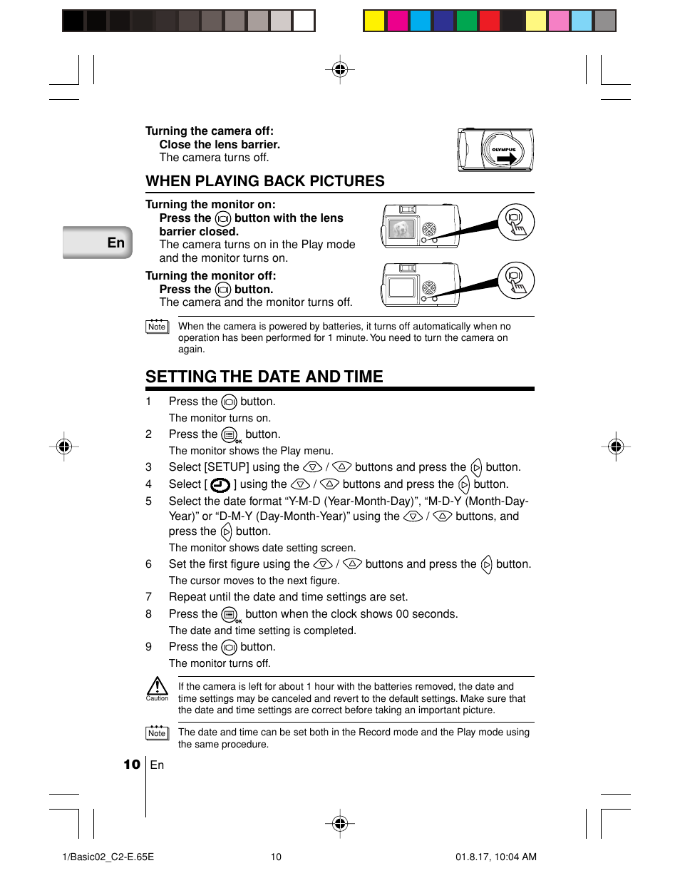 Setting the date and time, When playing back pictures | Olympus C-2/D-230 User Manual | Page 10 / 164