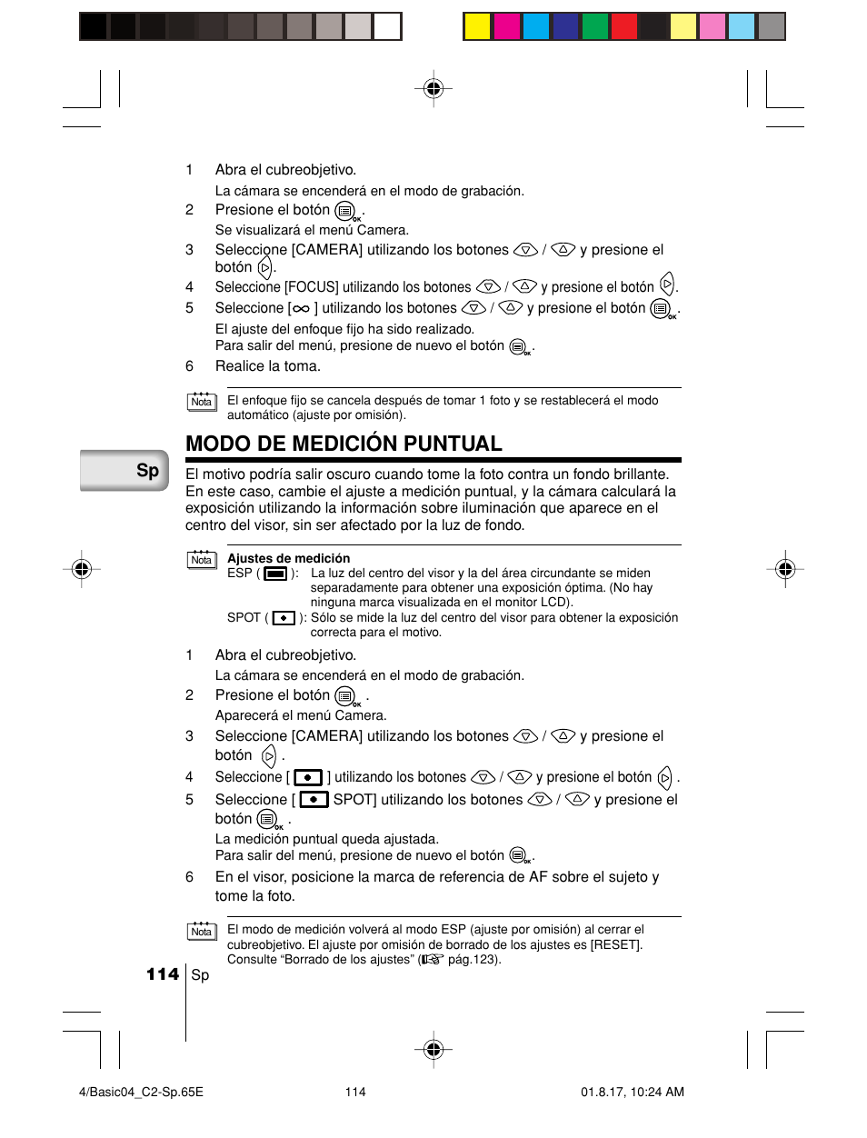 Modo de medición puntual | Olympus C-2/D-230 User Manual | Page 114 / 164