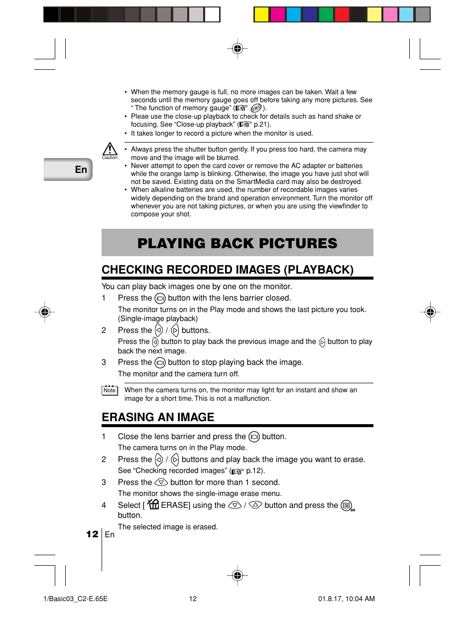 Playing back pictures, Checking recorded images (playback), Erasing an image | Olympus C-2/D-230 User Manual | Page 12 / 164