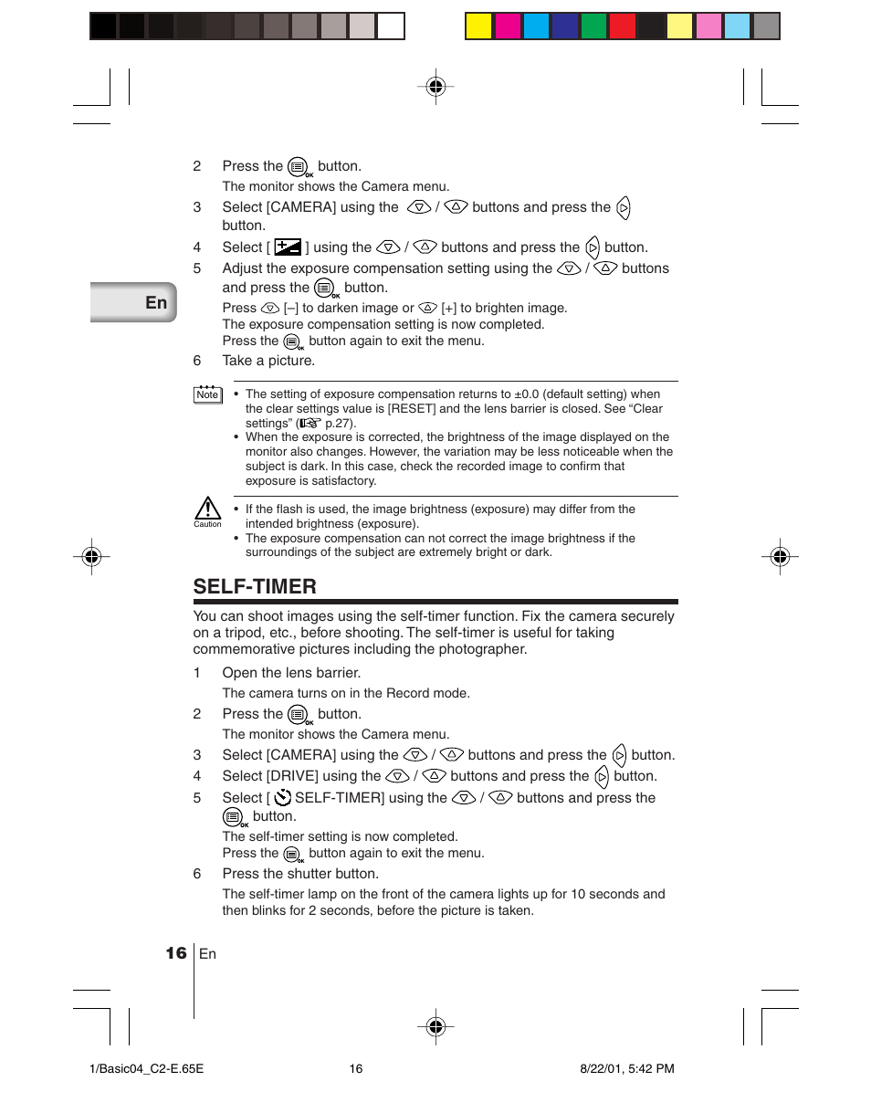 Self-timer | Olympus C-2/D-230 User Manual | Page 16 / 164