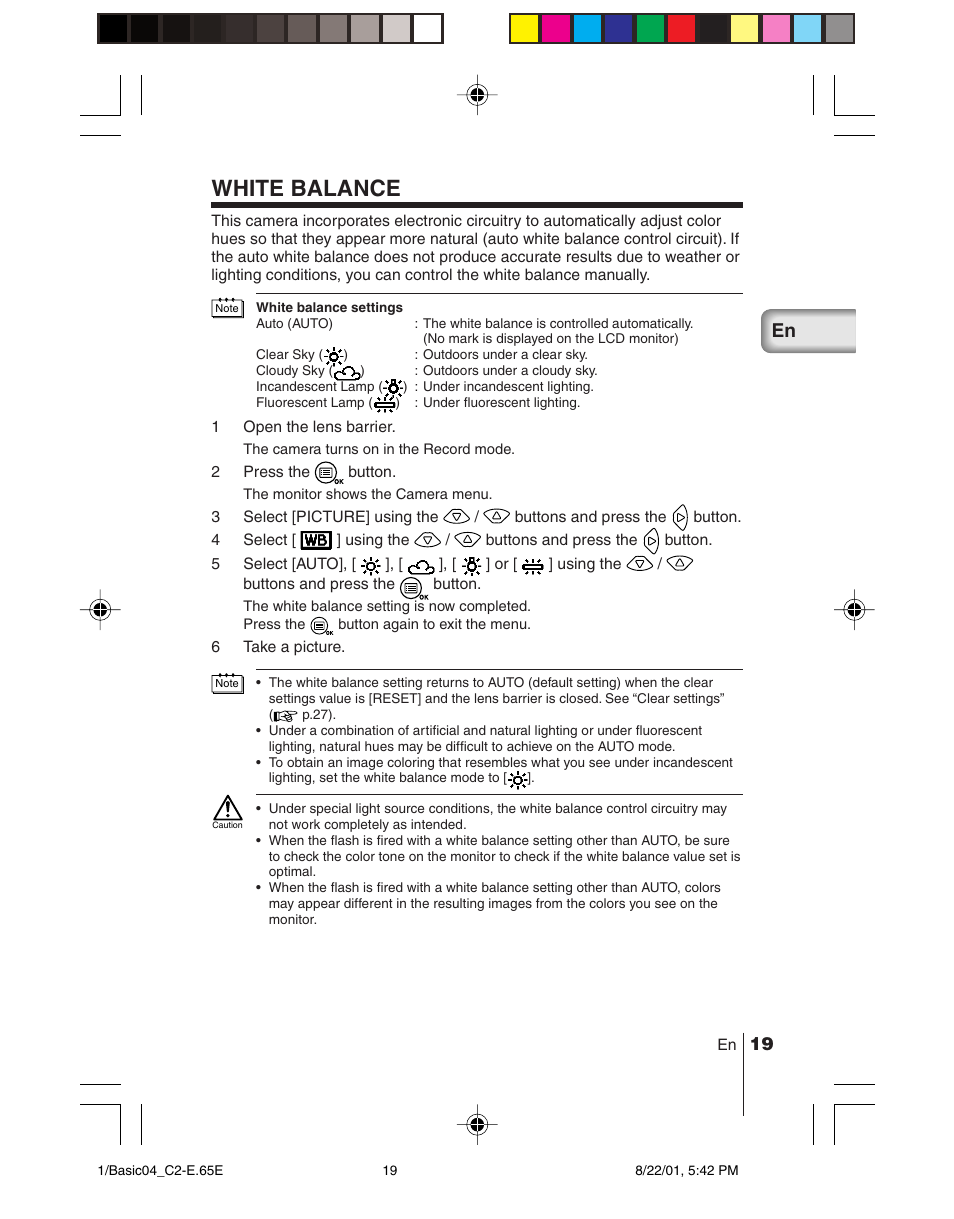 White balance | Olympus C-2/D-230 User Manual | Page 19 / 164