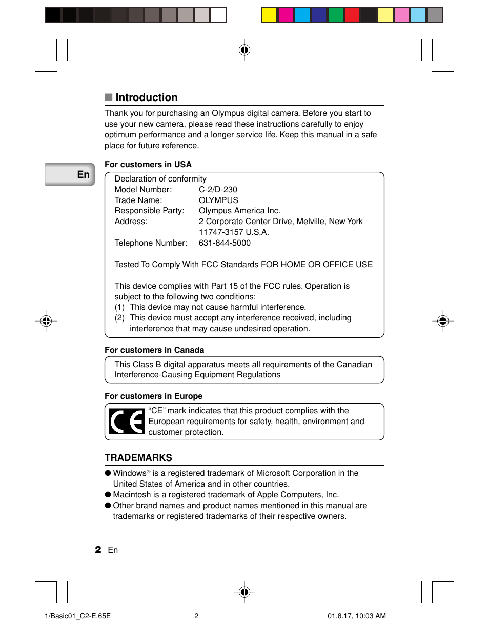 Introduction | Olympus C-2/D-230 User Manual | Page 2 / 164