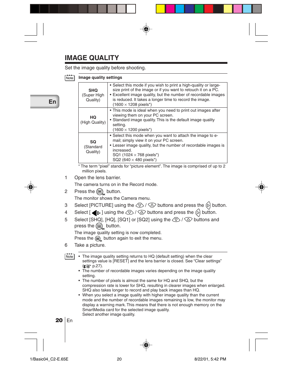 Image quality | Olympus C-2/D-230 User Manual | Page 20 / 164