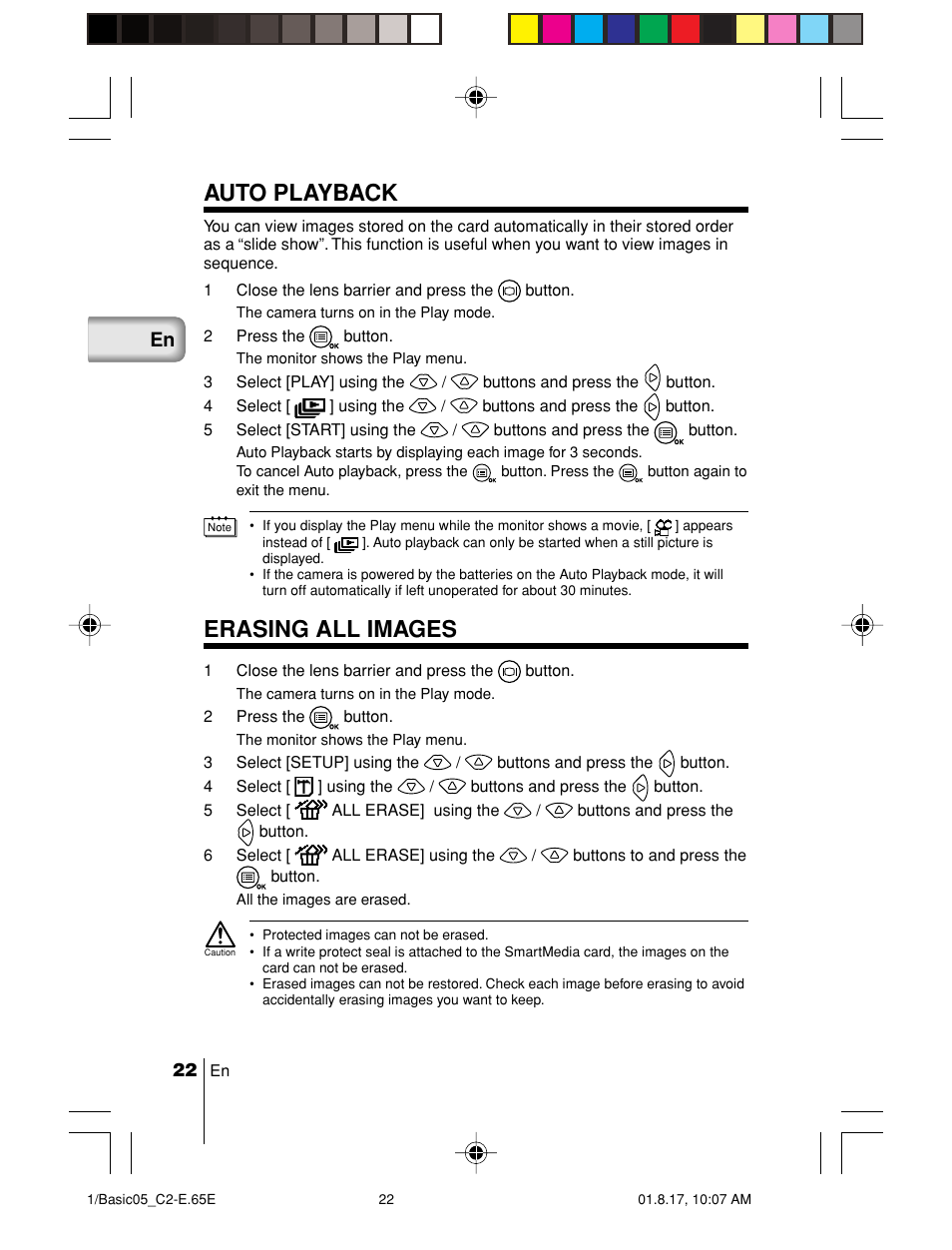 Auto playback, Erasing all images | Olympus C-2/D-230 User Manual | Page 22 / 164