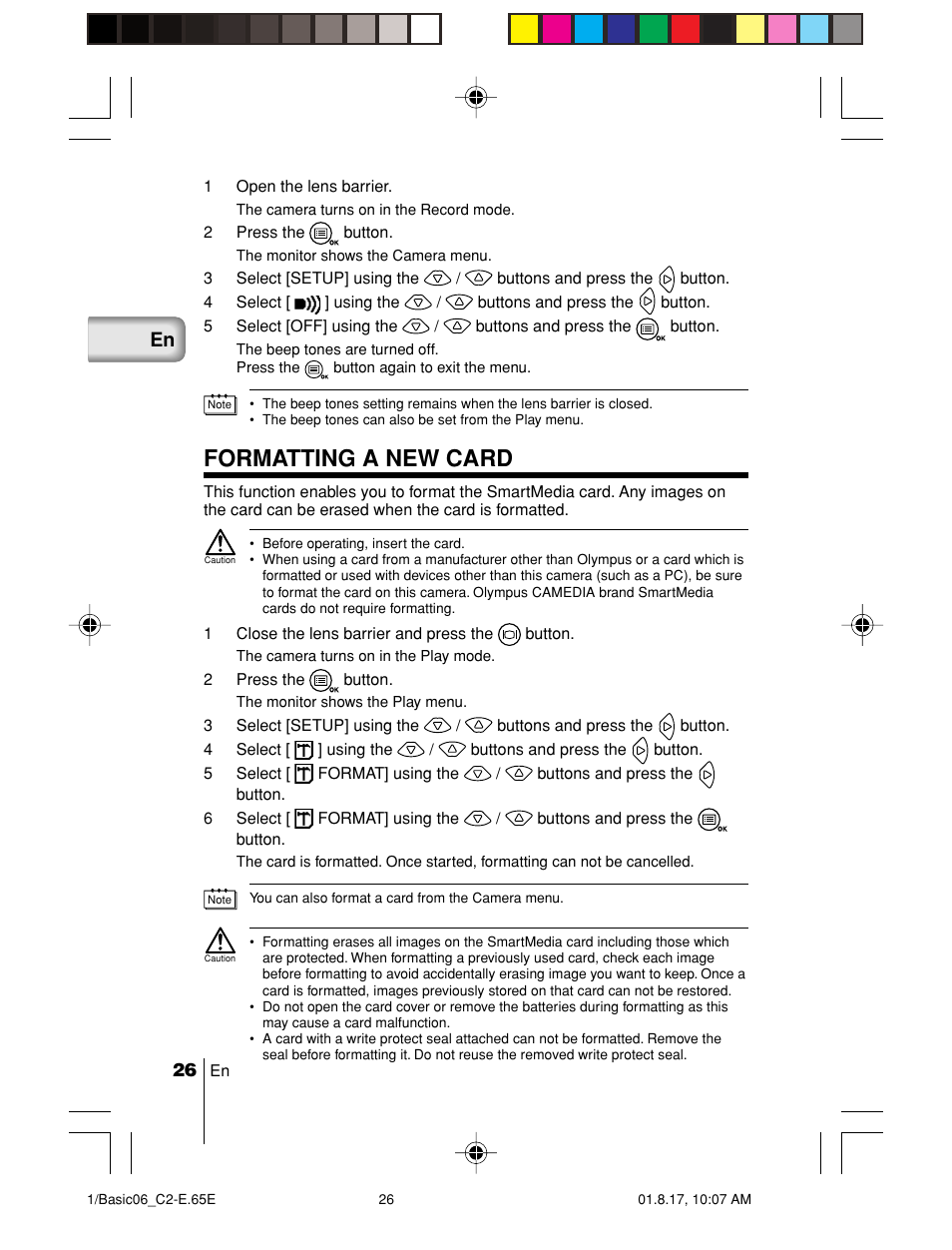 Formatting a new card | Olympus C-2/D-230 User Manual | Page 26 / 164